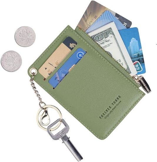 Picture of Small Wallets for Women Slim Leather Card Case Holder Wallet Coin Change Purse with Keychain