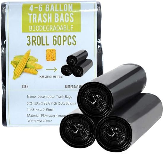 Picture of 4 Gallon Trash Bags Black Biodegradable Small Garbage Bags 60 Cts Recycled Unscented Strong Trasn Can Liner for Bathroom Office Restroom Car