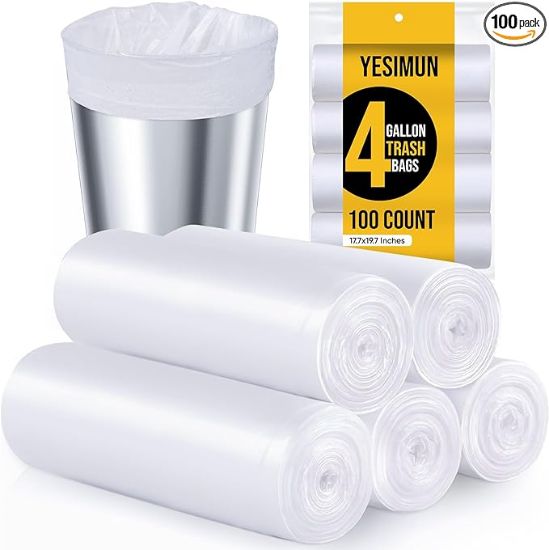 Picture of Yesimun Small Trash Bags Bathroom - 100 Count 4 Gallon Trash Bag, White Small Garbage Bags, Unscented Small Trash Bags, Thickened & Strong Trash Can Liners For Bedroom, Kitchen, Office