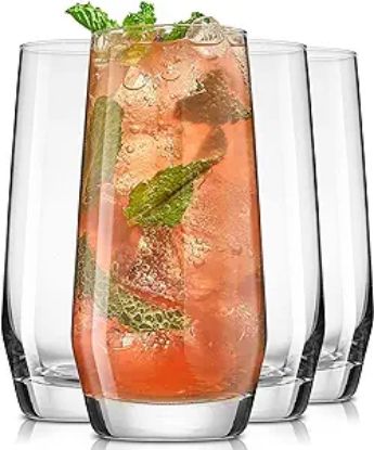 Picture of JoyJolt Gwen 18oz Highball Glasses, 4pc Tall Glass Set. Lead-Free Crystal Drinking Glasses for Water, Mojitos, Tom Collins, and Cocktails.