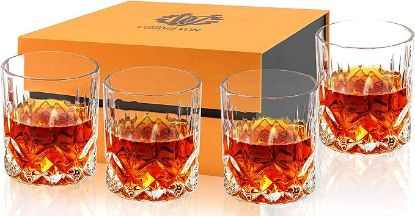 Picture of calliva von Old Fashioned Bourbon Glass, Set of 4 Crystal Whiskey Glasses In Gift Box. Best Rocks Tumbler for Scotch Irish Whisky Cocktail Drinking, 10oz